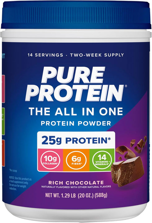 All-in-One Powder, Rich Chocolate | Whey & Collagen, High Fiber, Vitamins | 1.25lb, No Added Sugar, Non-GMO, Gluten-Free