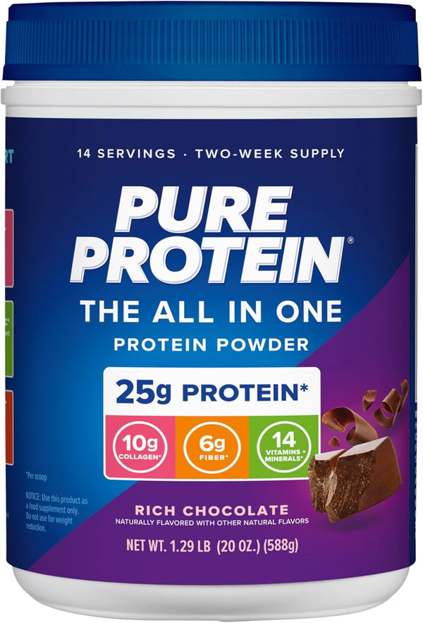 All-in-One Powder, Rich Chocolate | Whey & Collagen, High Fiber, Vitamins | 1.25lb, No Added Sugar, Non-GMO, Gluten-Free