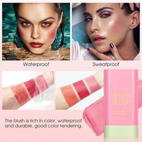 Blush Stick for Cheeks, Cream Makeup Blush Wand, Natural Blendable Waterproof Korean Matte Tint (#01 Shy Pink)