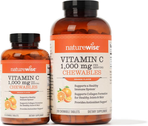 NatureWise Vitamin C 1000mg Chewable Tablets for Immune System & Collagen Support, Vegan, 90 Count