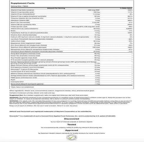 Immune Wellbeing 90 Swanson Multi Women's Prime Multivitamin Multimineral Energy Hormone Balance Health Supplement