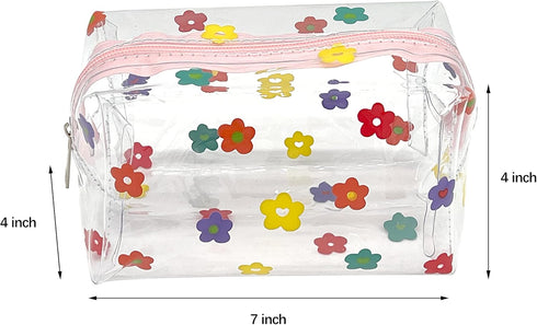 Cute makeup bag, transparent portable makeup bag, waterproof toiletries storage bag, large capacity pen bag (Colorful flowers)