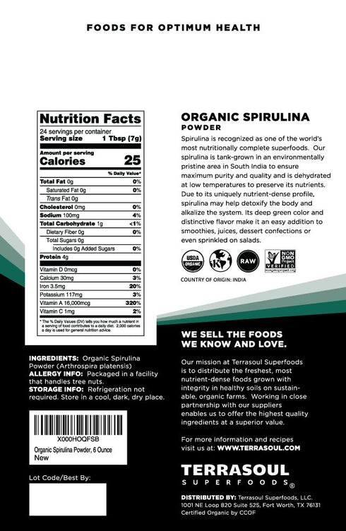 Terrasoul Superfoods Organic Spirulina Powder, 24 Ounces
