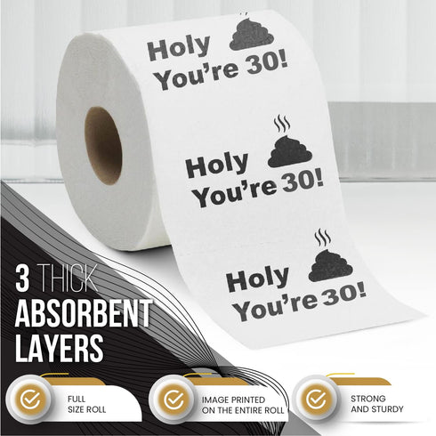 30th Birthday Decorations Toilet Paper for Men & Women - Funny Design Novelty Eco-Friendly, Ultra Soft & Comfortable