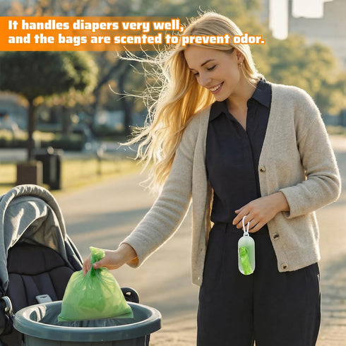 Qeeenar 20 Rolls/300 5 Disposable Diaper Sacks with Red Orange Scented Refill Bags Waste Bags with Dispenser