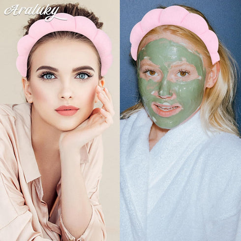 Pink Spa Headband for Washing Face, Terry Cloth Puffy Headbands for Women Girls Skincare Accessories