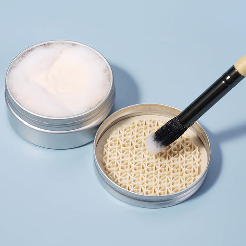 Solid Makeup Brush Cleanser Soap with Silicone Cleaning Pad, Vegan, Cruelty-Free, Natural Ingredients, 2.45 Oz