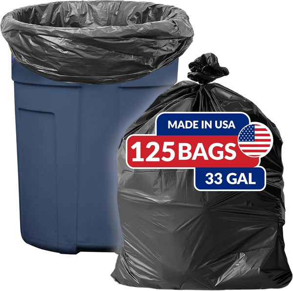 Reli SuperValue Trash Bags | 33 Gallon | 125 Count | Heavy Duty | Made in USA | Black Multi-Use Garbage Bags