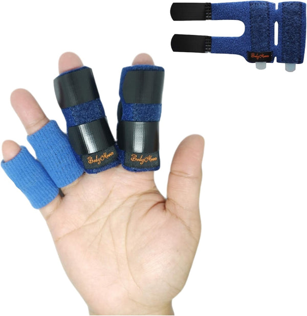 BodyMoves 2 Double Sided Solid Support Finger Splints, Plus 2 Sleeves, 2020 Edition Aqua Blue