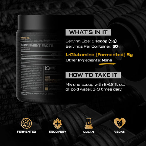 HOSSTILE Glutamine Powder for Men & Women, Fermented L Glutamine for Muscle Recovery, Unflavored, 60 Servings
