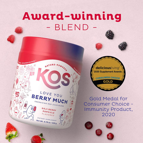 KOS Reds Superfood Powder for Antioxidants, USDA Organic Beet Root, Goji Berries, Acai, Pomegranate, 28 Servings