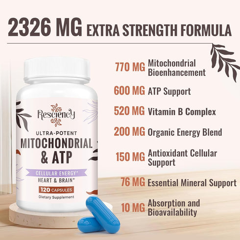 2326 MG Mitochondrial Supplements with ATP, CoQ10 & PQQ - 240 Capsules for Energy, Endurance, Strength & Recovery