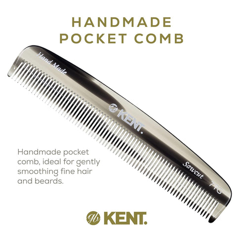 Kent 7T G All Fine Tooth Pocket Comb for Men - Handmade Travel Hair Comb for Grooming and Styling