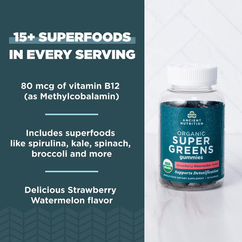Gummy, Gummy 100 Count, Ancient Nutrition Supergreens Organic Superfood Made from Real Fruits, Vegetables and Herbs