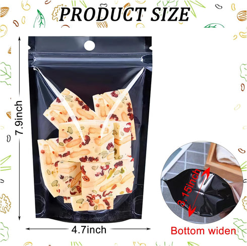100PCS Resealable Mylar Food Storage Bags, Black Smell Proof Foil Bags with Clear Front
