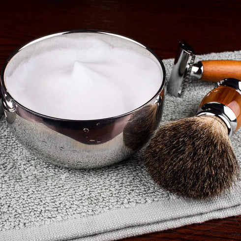 QSHAVE Stainless Steel Shaving Bowl with Lid - 4 Inch Diameter Chrome Plated Finish