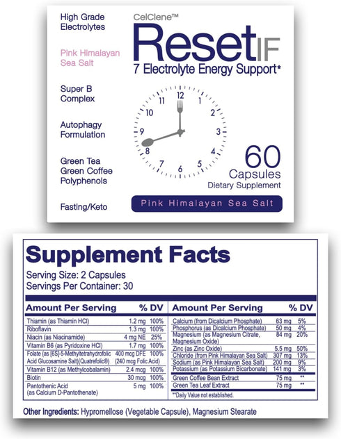 ResetIF Intermittent Fasting: Keto Energy Electrolytes with Pink Himalayan Sea Salt, Green Tea, B Complex, Zinc, 72