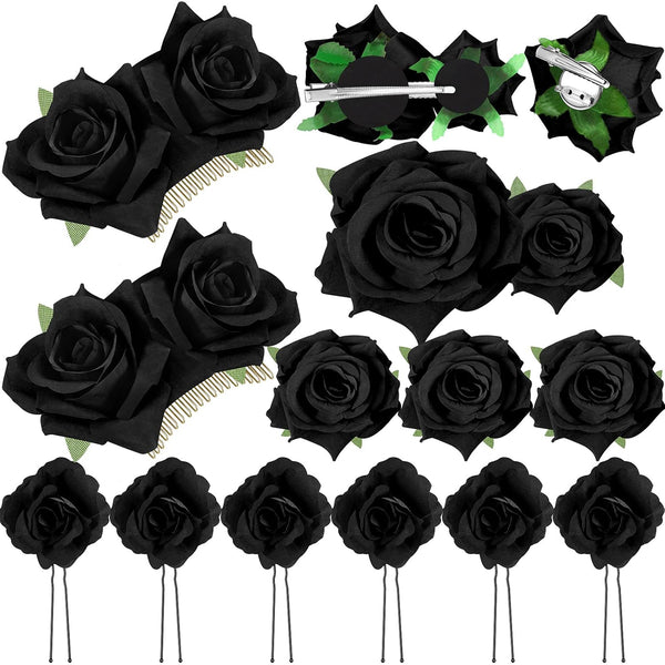 Waydress 12 Pieces Rose Flower Hair Clip Brooch Floral Clips Mexican Hair Pins Accessories for Women Mother Bridal