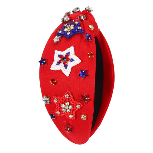 MOLOCH American Flag Headband - 4th of July Knotted Headband with Rhinestone Crystal for Women