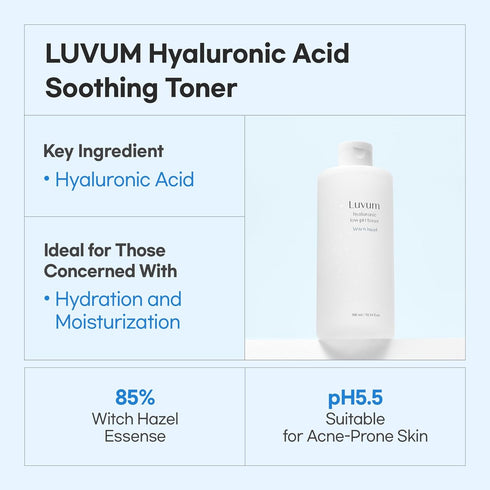 Hyaluronic Acid Toner - Witch Hazel Extract for Soothing - Low pH Formula - Gentle Care for Sensitive Skin - Korean Skin Care, 10.15 fl. Oz