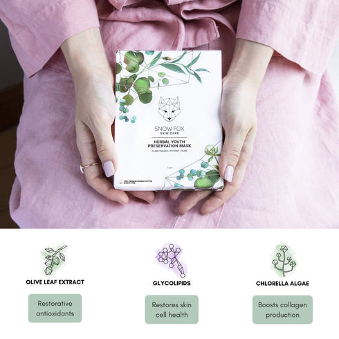 Snow Fox Herbal Youth Preservation Mask, 1 Pack Anti-Aging Hydrating Mask with Super Greens for Radiant Glow