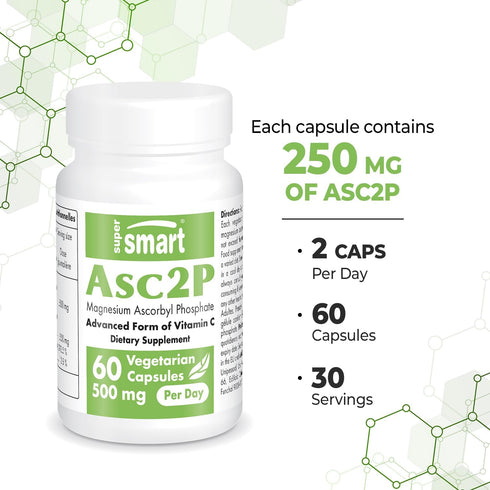Supersmart - Asc2P High Potency Vitamin C, 500mg per Day, Non-GMO & Gluten Free, 60 Vegetarian Capsules