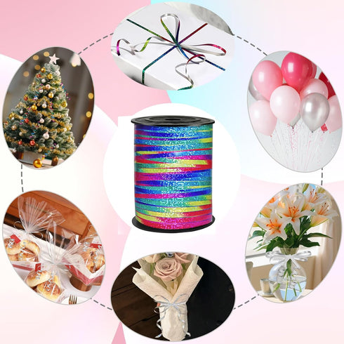 500 Yard Rainbow Curling Ribbon, Shiny Crimped for Balloons, Wedding, Birthday, Party Art Craft Decor