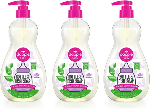 Dapple Baby Bottle and Dish Soap, Lavender, 16.9 Fl Oz (Pack of 3), Plant-Based Hypoallergenic