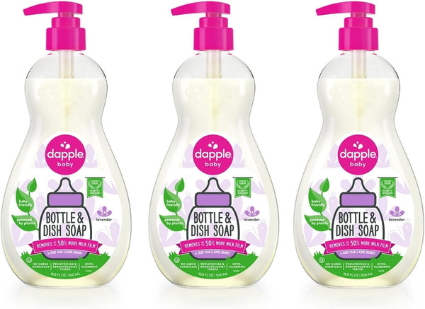 Dapple Baby Bottle and Dish Soap, Lavender, 16.9 Fl Oz (Pack of 3), Plant-Based Hypoallergenic