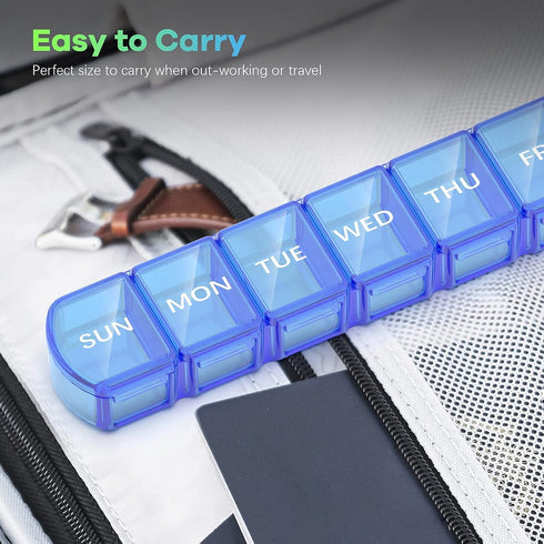 Extra Large Pill Organizer 2 Pack, XL Pill Box 7 Day Weekly Pill Case with Large Capacity, BPA Free (Blue+Green)