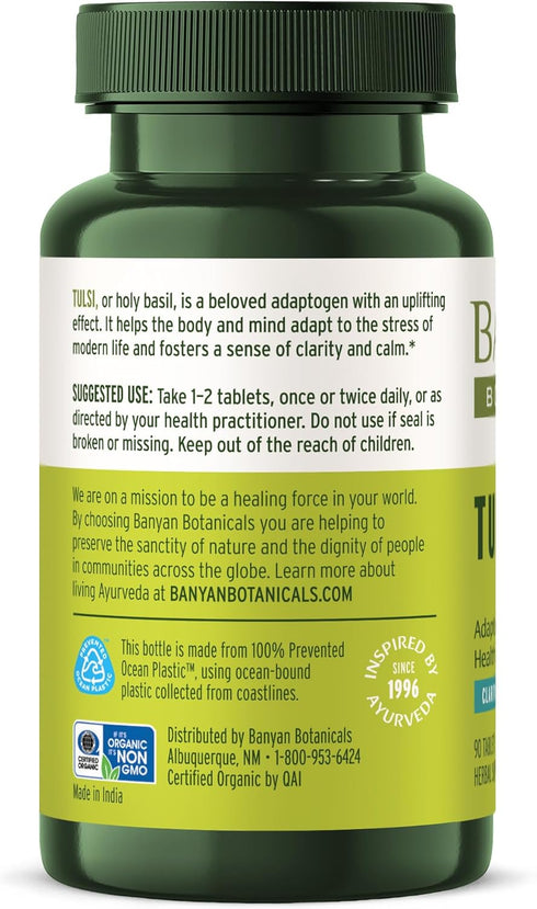 Banyan Botanicals Tulsi (Holy Basil) Organic Lung and Respiratory Health Supplement, 90 Tablets, Non-GMO Vegan