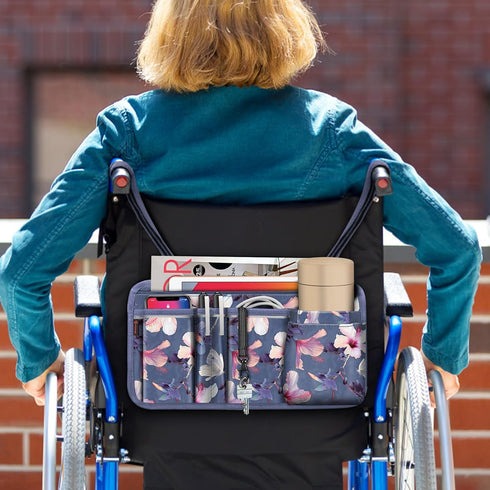 FINPAC Cup Holder Side Organizer Bag for Wheelchairs (Blooming Hibiscus)