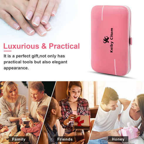 Manicure Set, Travel Mini Nail Clippers Kit, 10pcs Stainless Steel Grooming Tools (Pink Purple)