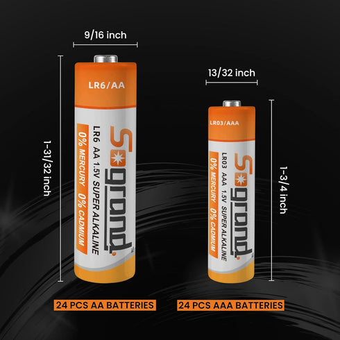 Sogrand Pack, 48 Count 24 24 1.5V 10 AA and AAA Batteries Combo AA and AAA, Alkaline Batteries, Year Shelf Life