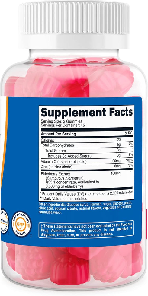 Nutricost Elderberry Gummies with Vitamin C & Zinc, 90 Gummies, Gluten Free, Vegetarian