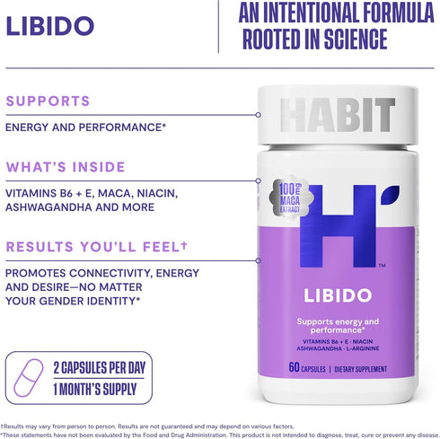 Habit Libido Supplement (60 Capsules) - Natural Aphrodisiac Blend with Maca, Ashwagandha, Supports Energy