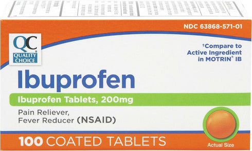 Quality Choice Ibuprofen Tablets, 200 mg, Pain Reliever and Fever Reducer for Arthritis, Toothache, Back Pain, Headache, Body Aches, and More 100 Count of Coated Tablets