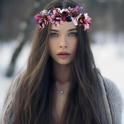 Vivivalue Floral Halo Boho Flower Headband, Floral Crown Headpiece for Wedding Party, Purple