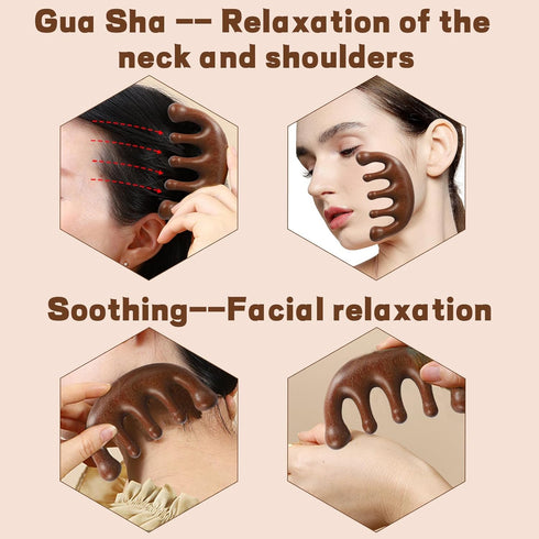 PKRFCJ 2 1, 1) Wooden Scalp Massager Pcs Massage Comb Brown Wood Massager Tool,Body Guas Sha Tools for Head, Neck