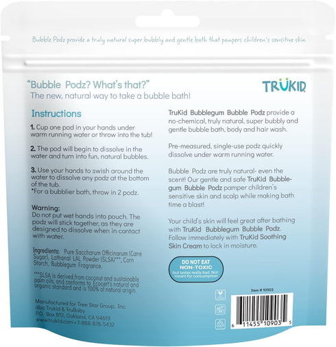 TruKid Bubble Podz Bubble Bath for Baby & Kids, Gentle Bath Bomb for Sensitive Skin, Bubble Gum (10 Podz)