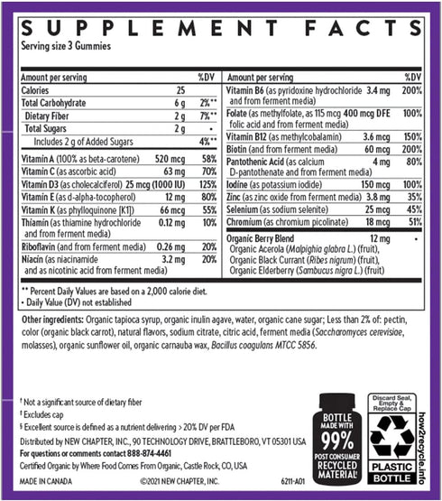 New Chapter Women’s Multivitamin Gummies, 66% Less Sugar, with Vitamin C, D3 & Zinc, Berry-Citrus, 75ct