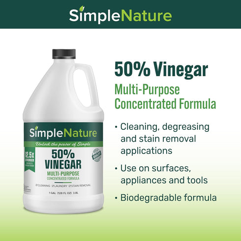 SimpleNature 50% (1 Vinegar Gallon) - Ultra Concentrated Vinegar for Heavy-Duty Cleaning Power for Home & Patio