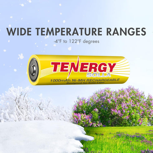 Tenergy Solla Rechargeable NiMH AA Battery - 1000mAh Solar Batteries for Solar Garden Lights, 12 Pack