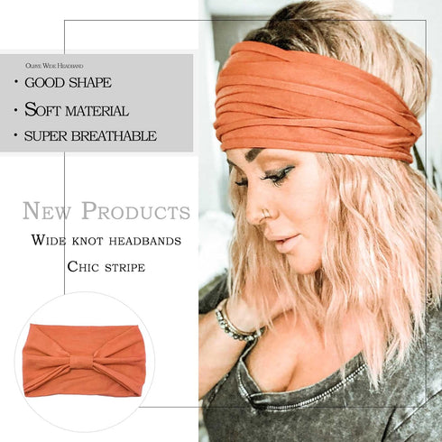 Olbye 6 Pack Wide Headbands for Women - Knotted Turban Elastic Non Slip Hairbands Yoga Workout