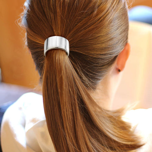 Yaomiao 3 Pieces Metal Circle Hair Cuff - Elastic Hair Band Ties for Women Girls, 3 Styles, Silver