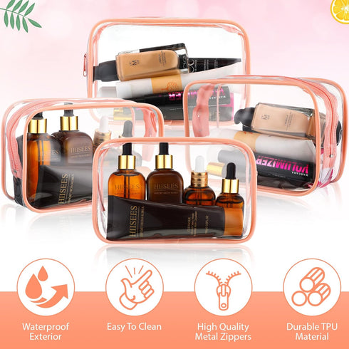 Weewooday 12 Pieces Clear Cosmetics Bag, Waterproof Makeup Bag, Portable Toiletry Carry Pouch, Pink, Small