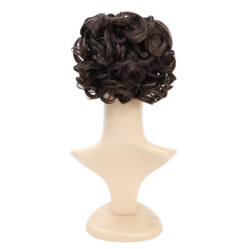 SWACC Short Messy Curly Dish Hair Bun Extension, Easy Stretch Combs, Clip in Ponytail, Dark Brown-4#