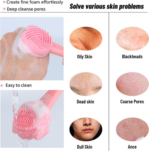 4 Pack Silicone Facial Cleansing Brush, 4 in 1 Double-Ended Exfoliating Wash Scrub Brush for Face Skincare