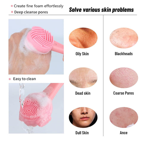 Silicone Facial Cleansing Brush, Beomeen 4 in 1 Handheld Face Scrubber for Gentle Exfoliating