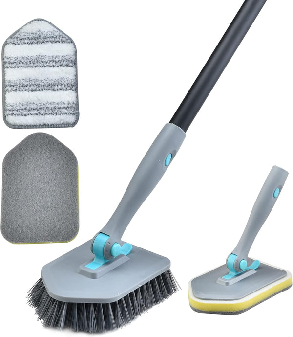Shower Cleaning Brush with Long Handle, 3 in 1 Tub and Tile Scrubber with 50.4'' Extendable Handle for Bathroom